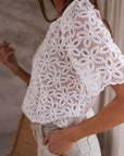 Crochet Lace Flower Embroidered Blouse