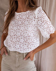 Crochet Lace Flower Embroidered Blouse