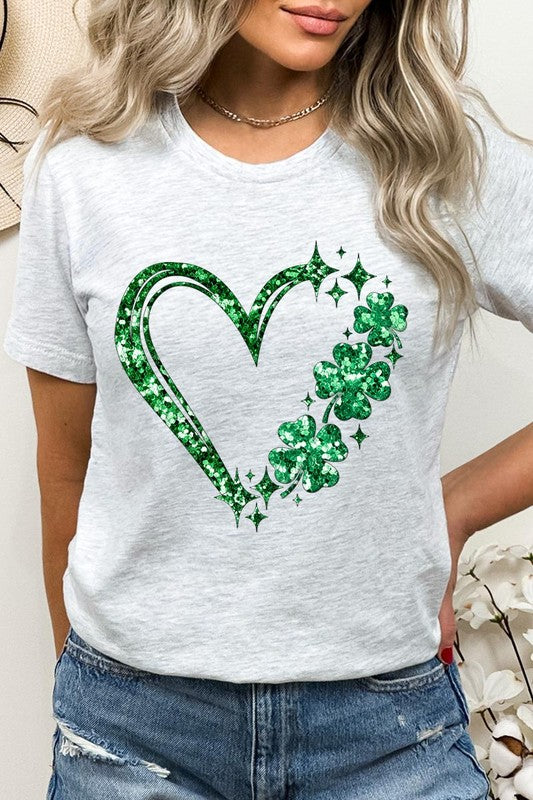 Heart Four Leaf Clover Graphic T Shirts.