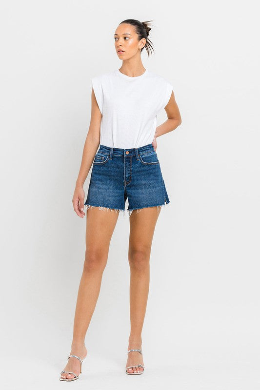 VERVET by Flying Monkey High Rise Slit Raw Hem A-Line Shorts