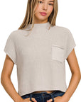 Zenana Mock Neck Short Sleeve Cropped Sweater