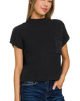 Zenana Mock Neck Short Sleeve Cropped Sweater