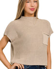 Zenana Mock Neck Short Sleeve Cropped Sweater