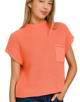 Zenana Mock Neck Short Sleeve Cropped Sweater