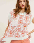 Flower Pattern Sleeveless Sweater Top