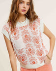 Flower Pattern Sleeveless Sweater Top