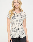 Renee C. Made in USA Print Linen Top with Cowl Neck