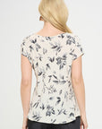 Renee C. Made in USA Print Linen Top with Cowl Neck