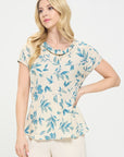 Renee C. Made in USA Print Linen Top with Cowl Neck