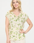 Renee C. Made in USA Print Linen Top with Cowl Neck