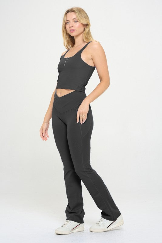 Mono B Flare Swoop Back High-Waisted Leggings - Online Only – My Pampered  Life Seattle