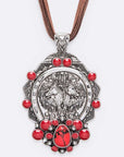 Horse Embossed Western Pendant Long Necklace Set