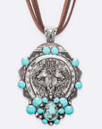 Horse Embossed Western Pendant Long Necklace Set