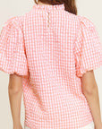 La Miel Gingham Check Print Puff Sleeve Top