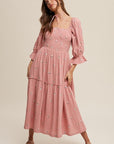 Listicle Ditzy Floral Embroidery Puff Sleeve Maxi Dress