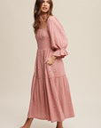 Listicle Ditzy Floral Embroidery Puff Sleeve Maxi Dress