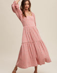 Listicle Ditzy Floral Embroidery Puff Sleeve Maxi Dress