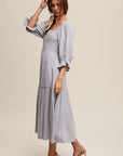 Listicle Ditzy Floral Embroidery Puff Sleeve Maxi Dress