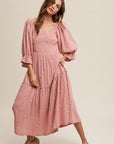 Listicle Ditzy Floral Embroidery Puff Sleeve Maxi Dress