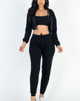 Cropped Cami with Zip-up Jacket and Joggers Set