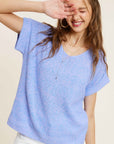 La Miel Soft Lightweight V-Neck Short Sleeve Sweater Top