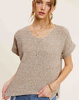 La Miel Soft Lightweight V-Neck Short Sleeve Sweater Top