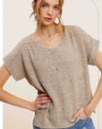 La Miel Soft Lightweight V-Neck Short Sleeve Sweater Top