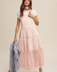 Listicle Laced and Tiered Romantic Overall Maxi Dress