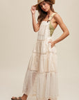 Listicle Laced and Tiered Romantic Overall Maxi Dress