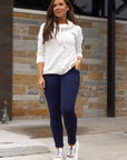 Julia Rose Navy FLEECE Full Length with Pocket Leggings