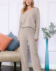 Slouchy Beige Ribbed Knit Loungewear Set