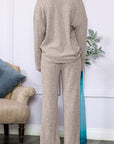 Slouchy Beige Ribbed Knit Loungewear Set