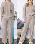 Slouchy Beige Ribbed Knit Loungewear Set