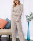 Slouchy Beige Ribbed Knit Loungewear Set