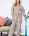 Slouchy Beige Ribbed Knit Loungewear Set