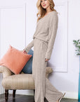 Slouchy Beige Ribbed Knit Loungewear Set