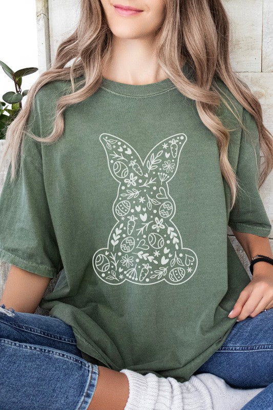 Floral Bunny Easter Comfort Colors Graphic Tee