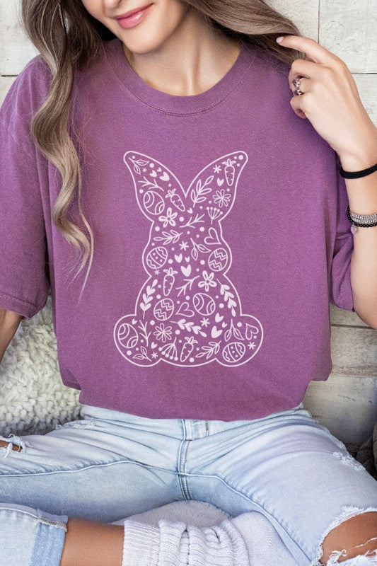 Floral Bunny Easter Comfort Colors Graphic Tee