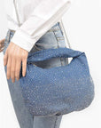 Micro Studs Convertible Denim Hobo Bag