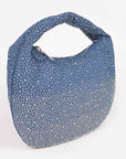 Micro Studs Convertible Denim Hobo Bag