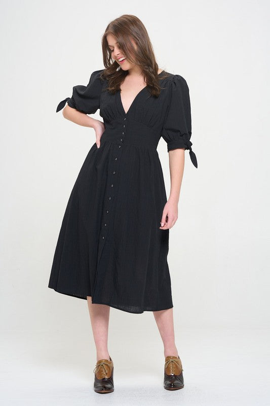 Jade By Jane 3/4 Puff Sleeve Button Down Midi Dress PLUS