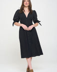 Jade By Jane 3/4 Puff Sleeve Button Down Midi Dress PLUS