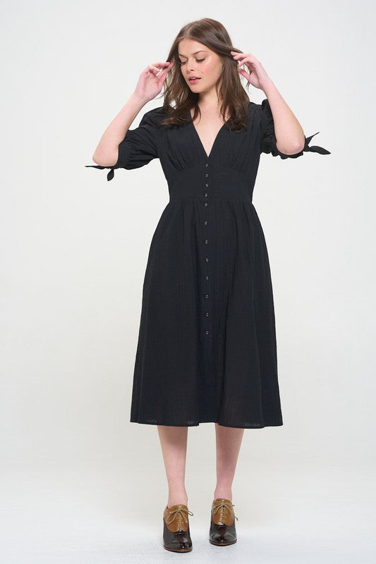 Jade By Jane 3/4 Puff Sleeve Button Down Midi Dress PLUS