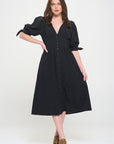 Jade By Jane 3/4 Puff Sleeve Button Down Midi Dress PLUS