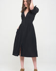 Jade By Jane 3/4 Puff Sleeve Button Down Midi Dress PLUS