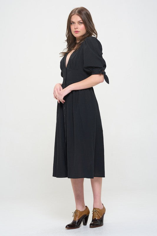 Jade By Jane 3/4 Puff Sleeve Button Down Midi Dress PLUS