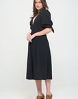 Jade By Jane 3/4 Puff Sleeve Button Down Midi Dress PLUS