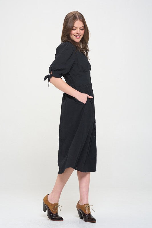 Jade By Jane 3/4 Puff Sleeve Button Down Midi Dress PLUS