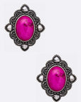 Oval Stone Stud Earrings