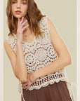 La Miel Self Side Tie Detailed Crochet Vest Top